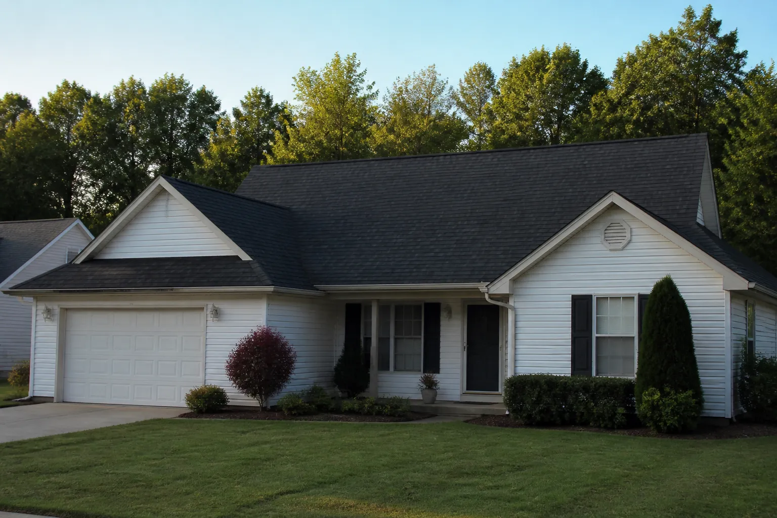 Dark asphalt-shingle roof on a residential home in Alma, Arkansas.
